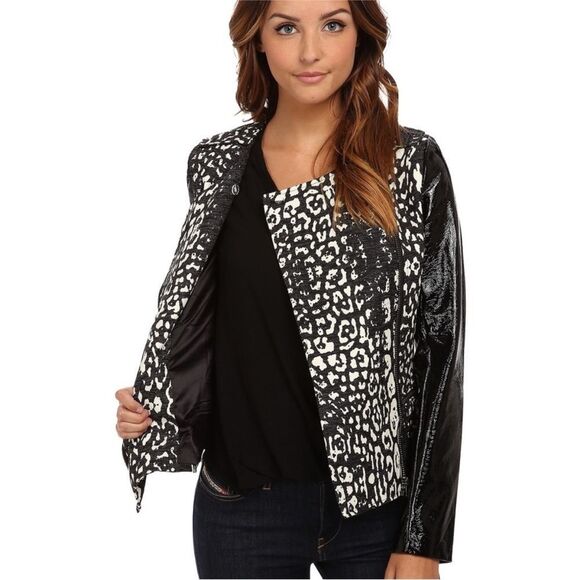 STYLESTALKER Animal Print Faux Leather Jacket Womens Size Small - Picture 1 of 14
